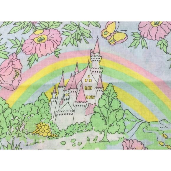 Vintage Dan River Pillowcase RARE Floral Castle Boho Rainbow Meadow Field Cottag - Picture 1 of 10